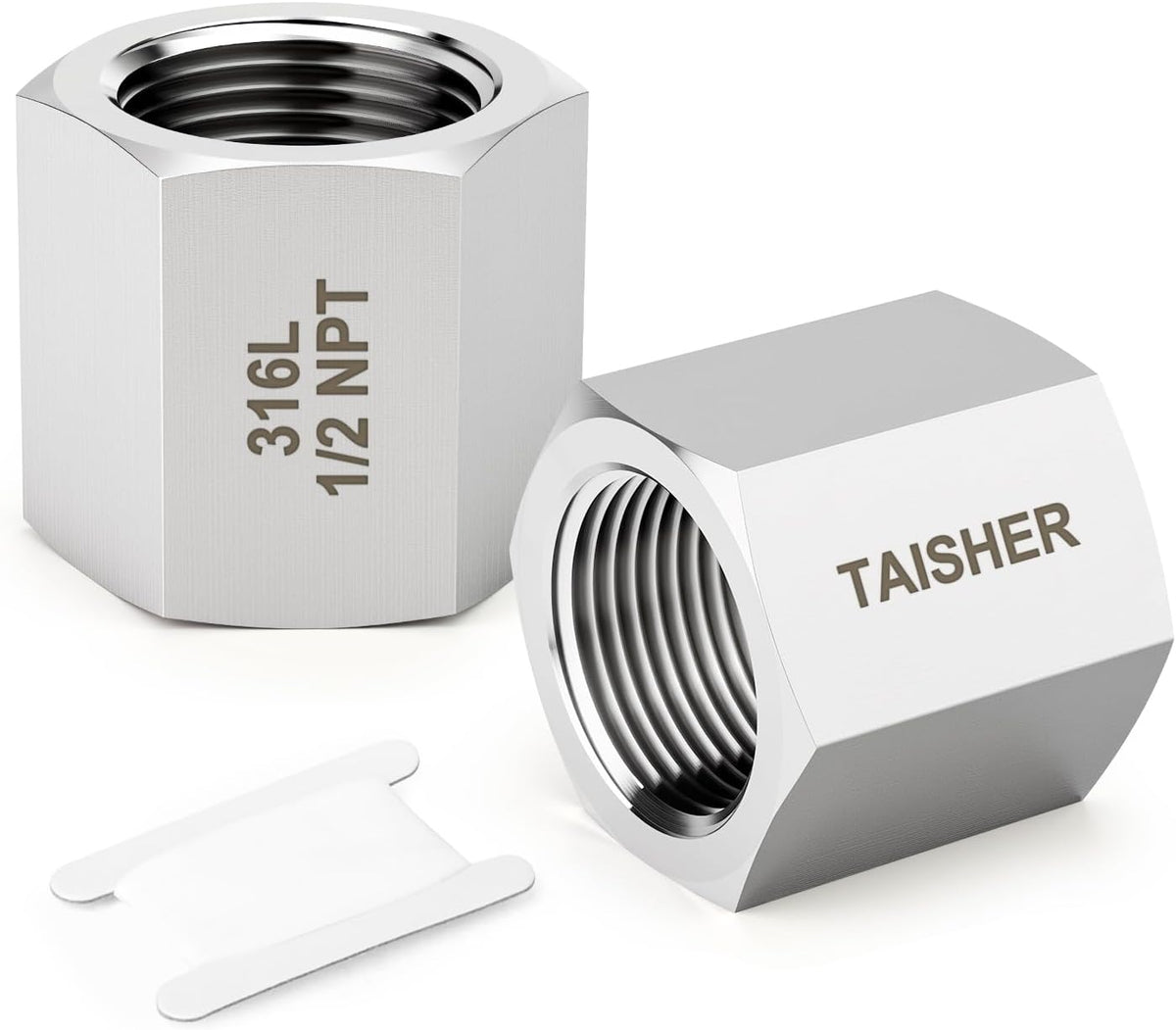 TAISHER 2PCS Forging of 316L SS Hex Coupling, 1/2" NPT Female Pipe Fitting