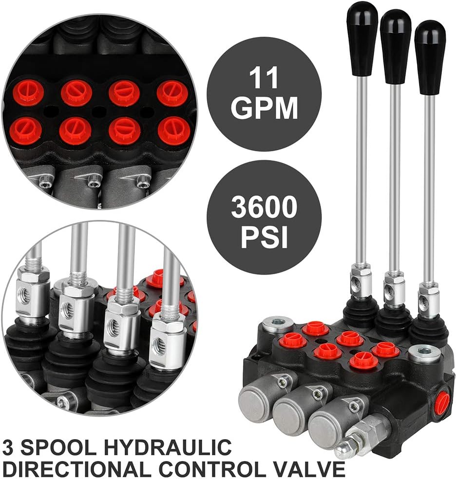 Hydraulic Flow Control Valve 3 Spool 11 GPM Adjustable Relief Valve