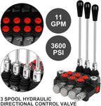 Hydraulic Flow Control Valve 3 Spool 11 GPM Adjustable Relief Valve