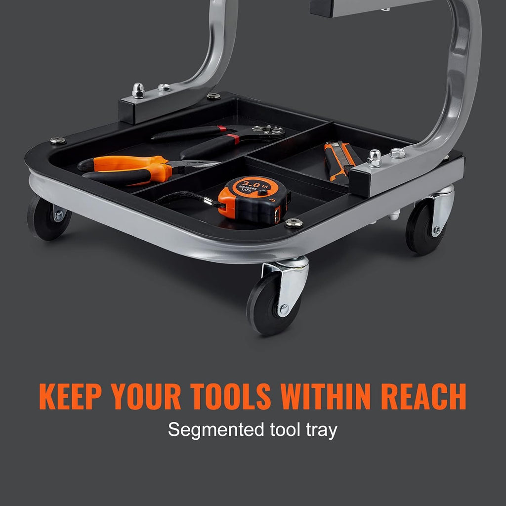 Rolling Creeper Garage/Shop Seat, 250 LBS Capacity Padded Rolling Workshop Stool with Tool Tray Storage, Mechanic
