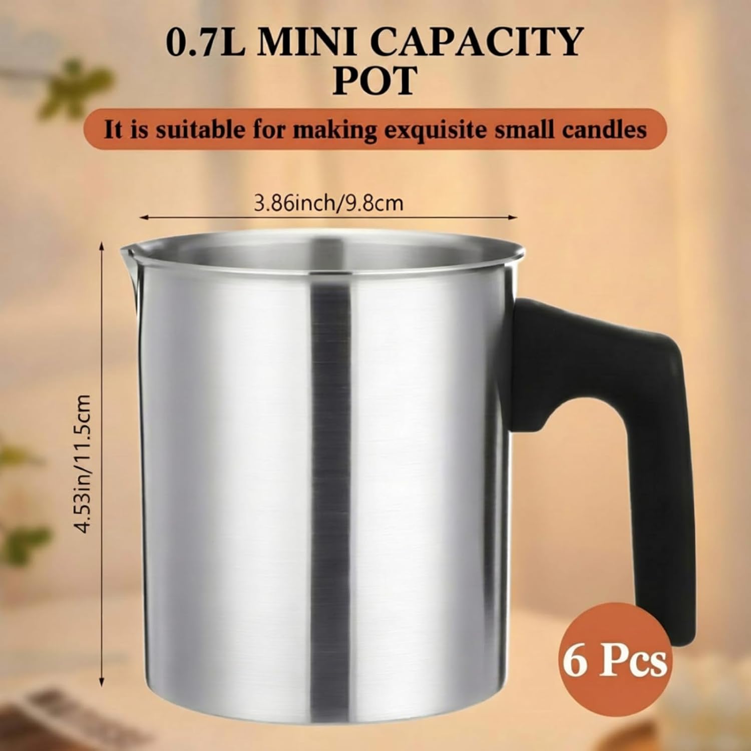 6 Pcs Candle Making Pouring Pot Wax Pouring Pitcher, 0.7 L | Dripless Spout and Heat Resisting Handle Aluminum Wax