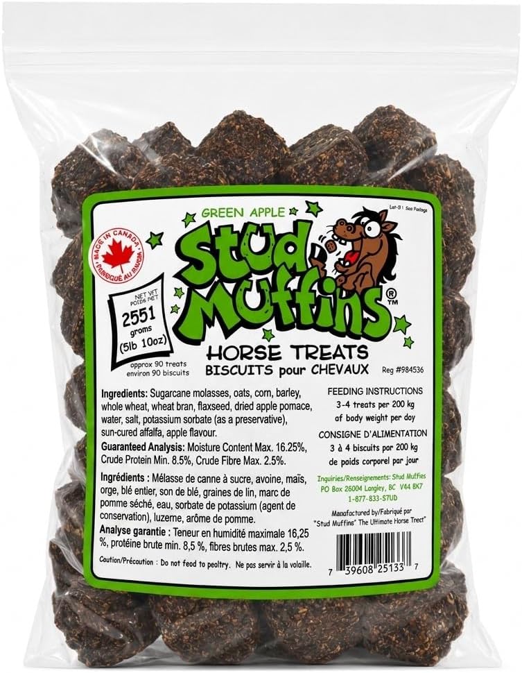 Horse Treats, Green Apple Flavor - 5 lb 10 oz Resealable Bulk Bag (Approx. 90 Treats), 100% Handmade Horse Cookies