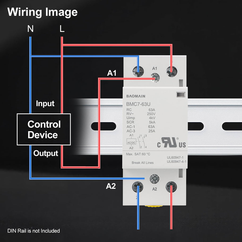 BAOMAIN 63A 2NO 120V AC/DC Modular Contactor,DIN Rail Mount,UL Recognized