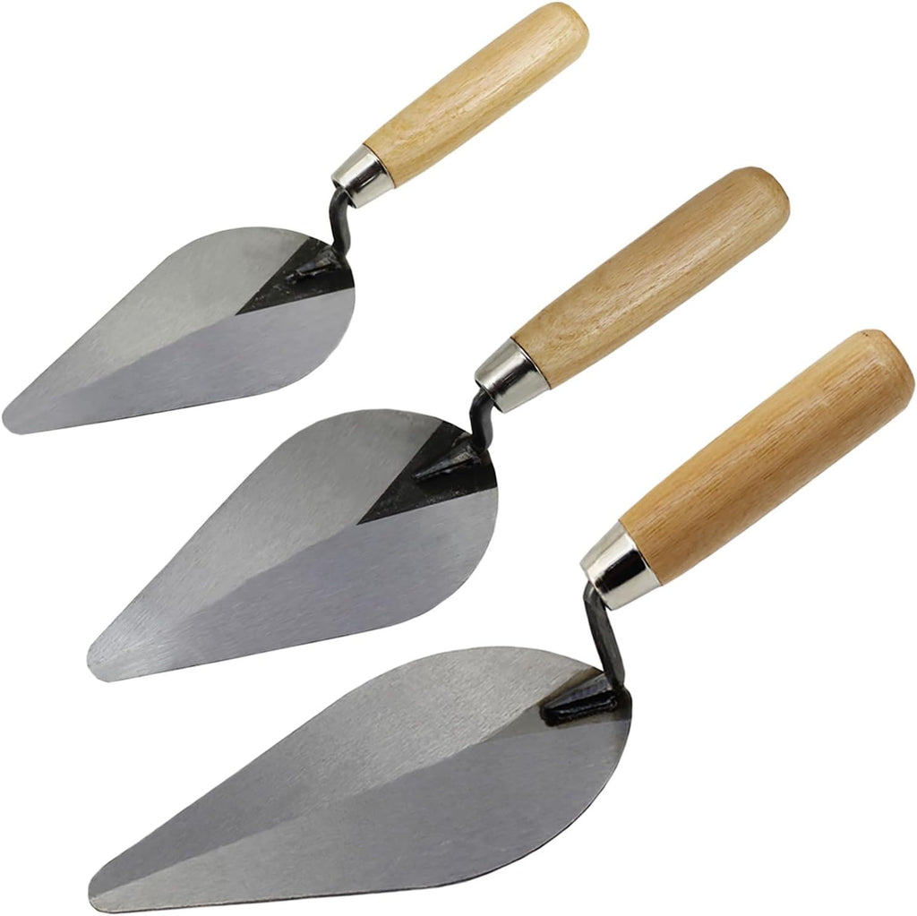 3-Pack Brick Trowel Set, 6" & 7" & 8" Pointing Trowel with Wood Handle,Masonry Hand Tool Set for Brickwork