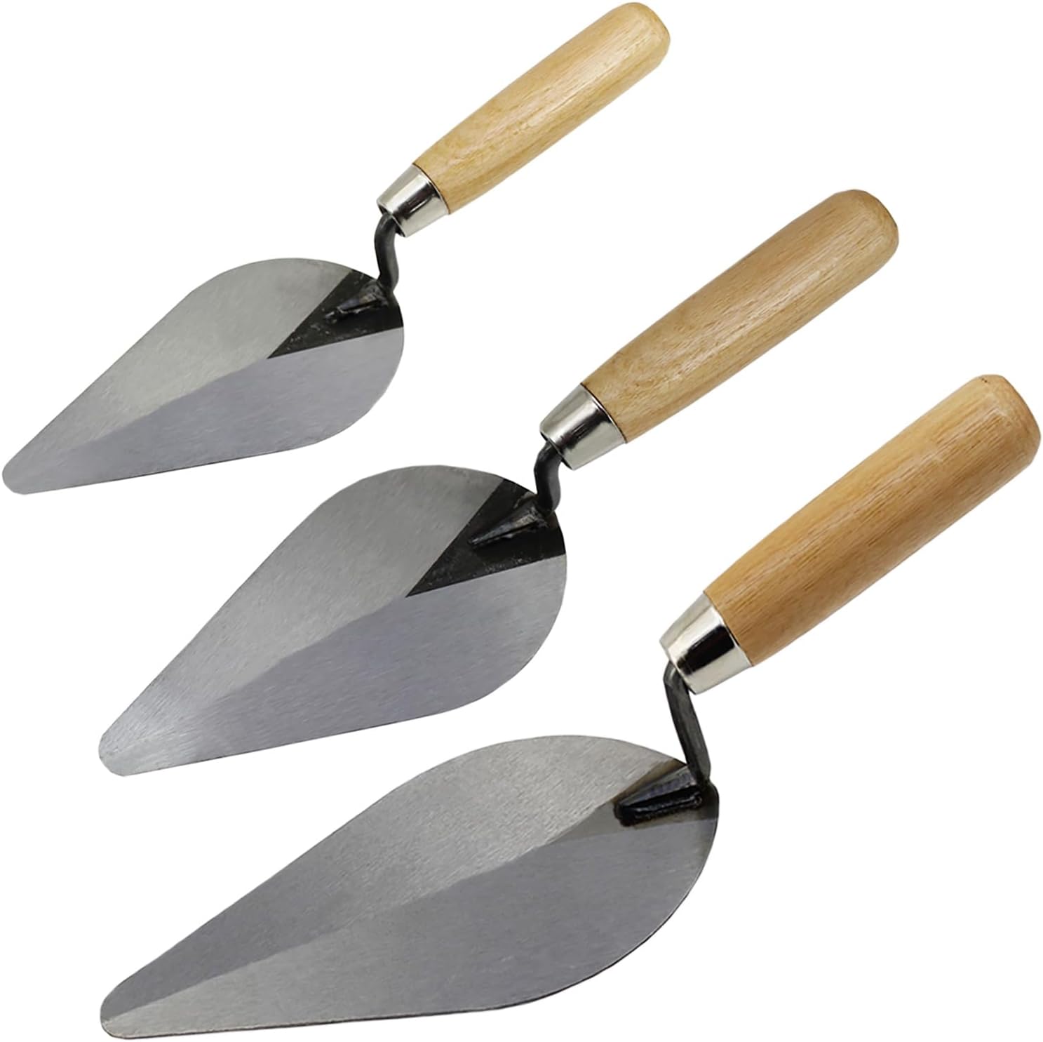 3-Pack Brick Trowel Set, 6" & 7" & 8" Pointing Trowel with Wood Handle,Masonry Hand Tool Set for Brickwork