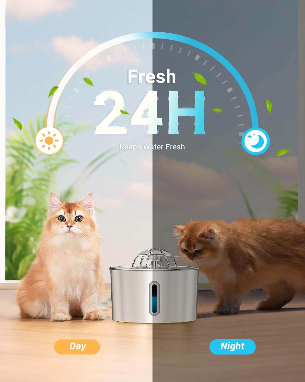 Cat Water Fountain Stainless Steel - 74oz/2.2L Automatic Large Pet Watering Bowl Dispenser for Indoor Dogs - Drinking
