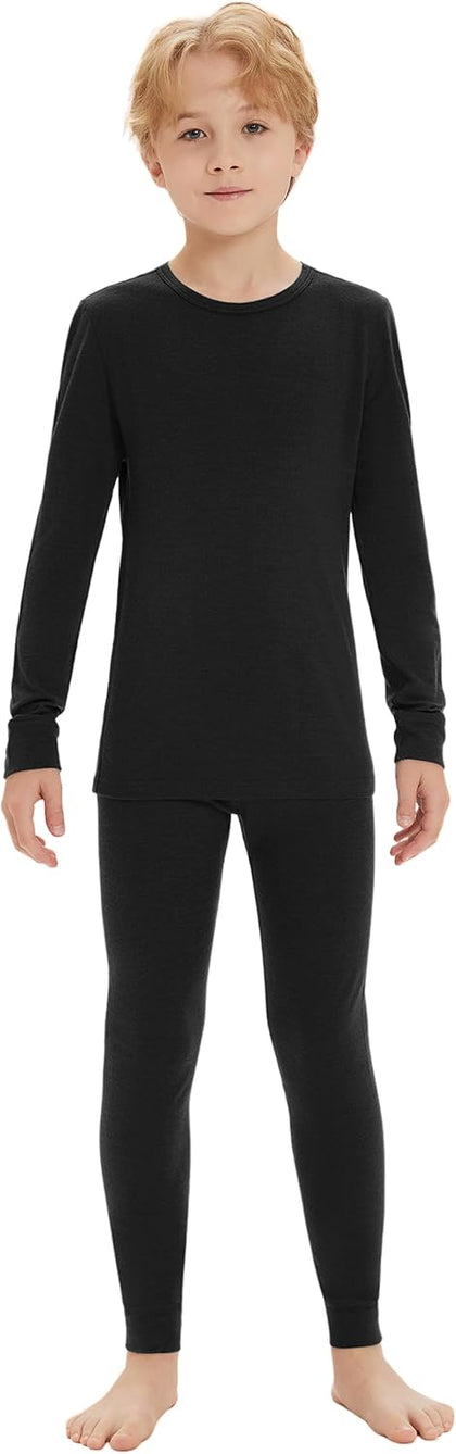 Unisex Kids 100% Merino Wool Base Layer Thermal Set | Kids Thermal Underwear, Boys & Girls Winter Long Johns, Cold
