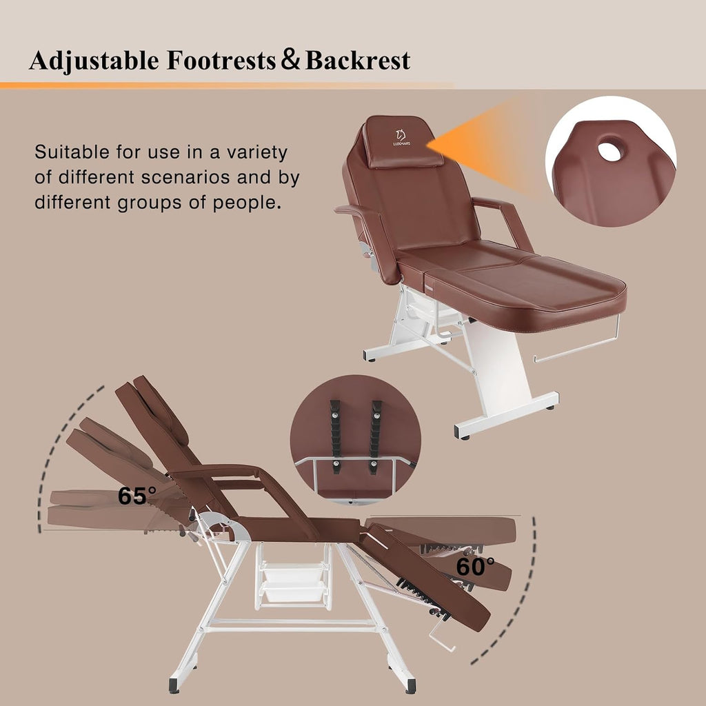 Facial Chair,73″ Tattoo Chair for Client,3-Section Adjustable Massage Table with Stool,Multipurpose Beauty Beds Salon