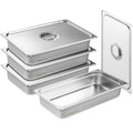 4 Pack Stainless Steel Hotel Pans with lid,Full Size 4 Inch Deep 0.8mm Thick Anti-Jam Commercial Food Pans for Steam