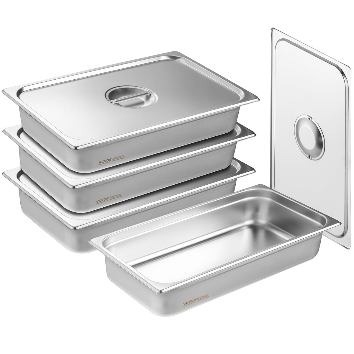 4 Pack Stainless Steel Hotel Pans with lid,Full Size 4 Inch Deep 0.8mm Thick Anti-Jam Commercial Food Pans for Steam