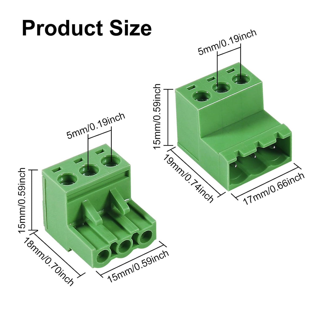 10PCS 3 Pin 5.08mm Pitch Pluggable PCB Angle Screw Terminal Block Plug Connector Socket Panel Mount DIY with 10Pcs 3Pin Phoenix Plug