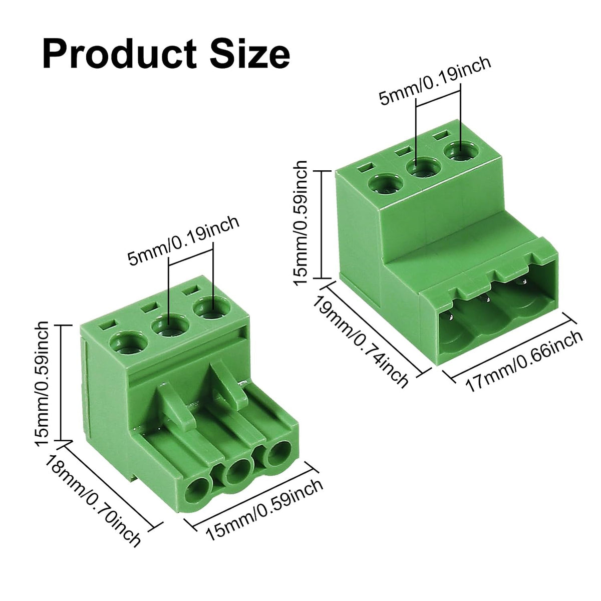 10PCS 3 Pin 5.08mm Pitch Pluggable PCB Angle Screw Terminal Block Plug Connector Socket Panel Mount DIY with 10Pcs 3Pin Phoenix Plug
