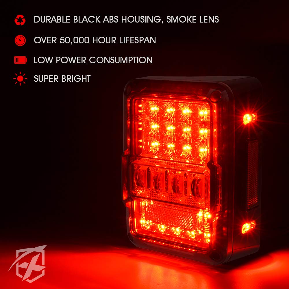 4D Smoked LED Tail Lights Compatible with 2007-2018 Jeep Wrangler JK