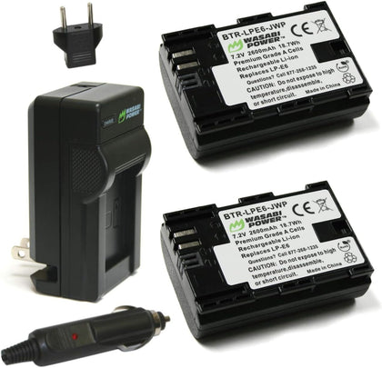 LP-E6, LP-E6N Battery (2-Pack) and Charger for Canon EOS 5D Mark II/III/IV, 5DS, 5DS R, 6D, 6D Mark II, 7D, 7D Mark