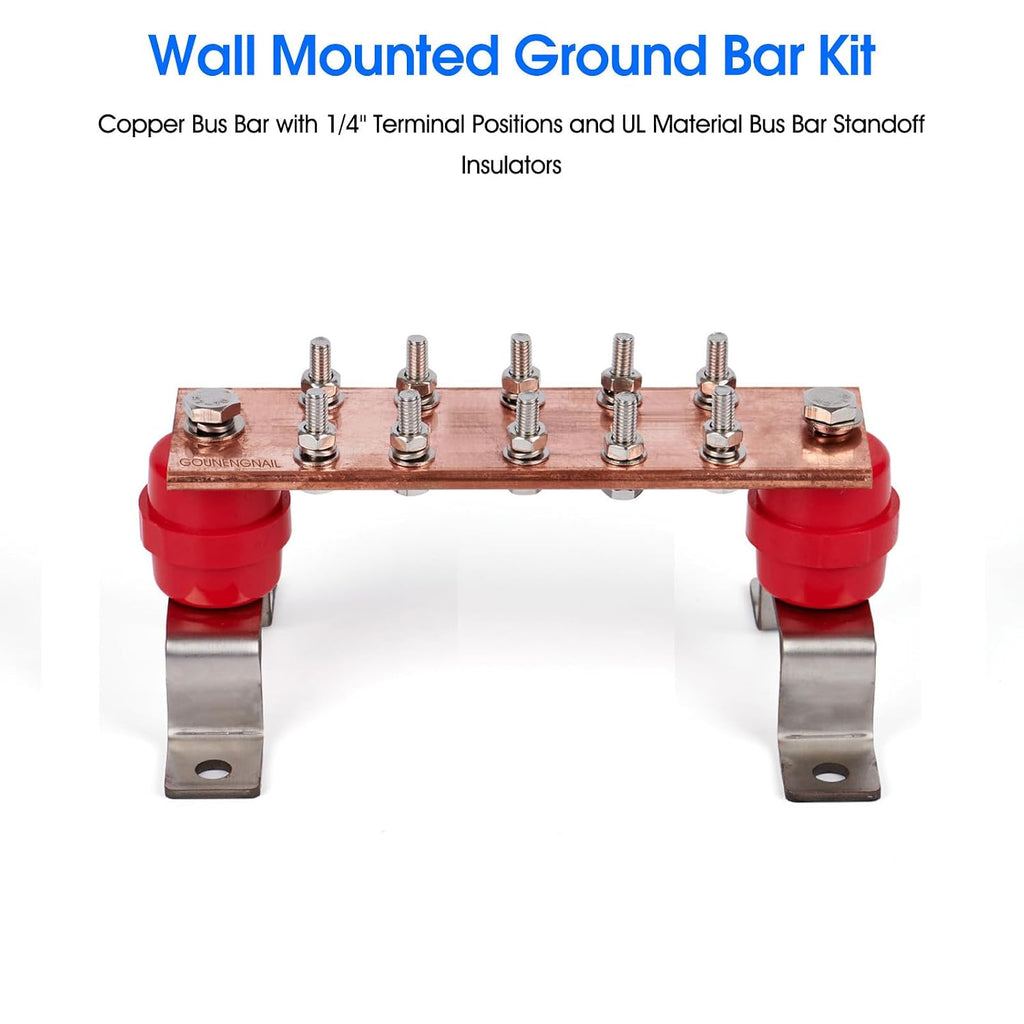 Wall Mounted Copper Ground Bar, Terminal Grounding Bar with UL Recognized SM40 Insulators (600Amp)