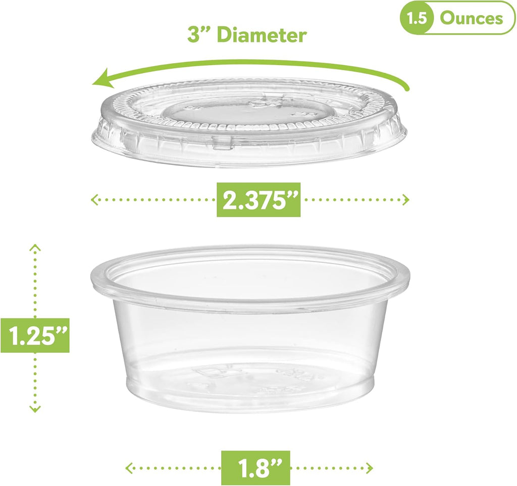 1.5 oz - 100 Sets Clear Diposable Plastic Portion Cups With Lids, Small Mini Containers For Portion Controll, Jello
