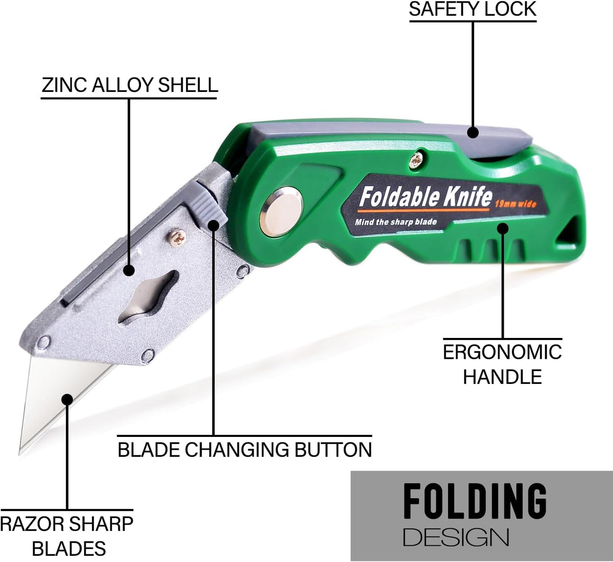 10-Pack Heavy Duty Folding Box Cutter Set, Utility Razor Knife