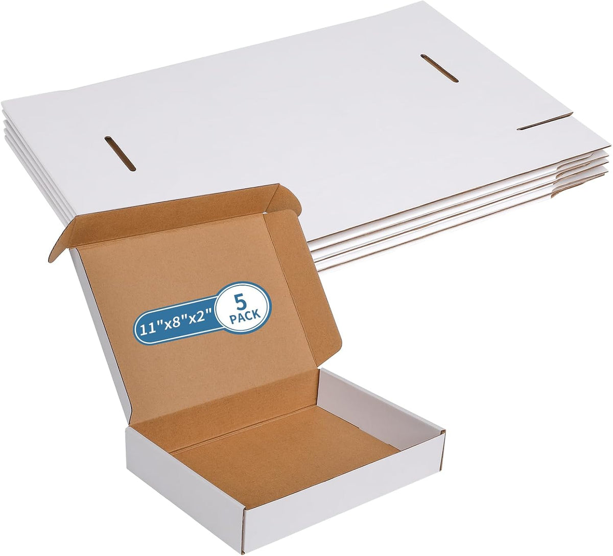 11" x 8" x 2" White Corrugated Cardboard Shipping Boxes Set of 5