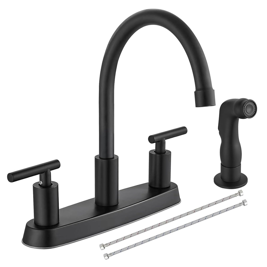2-Handle Kitchen Faucet with Sprayer 4 Hole, Matte Black