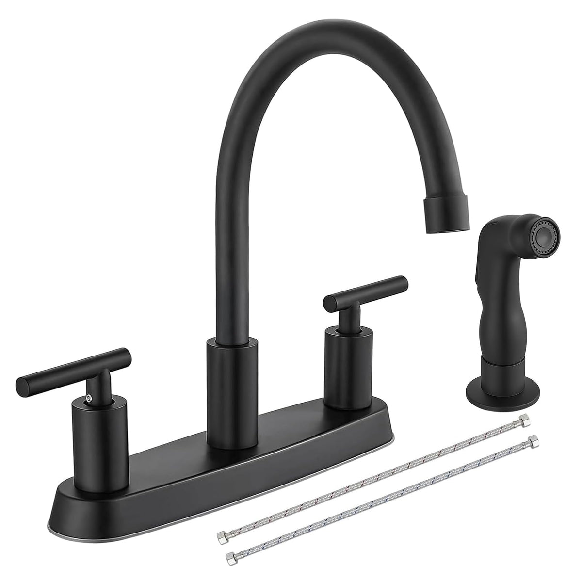 2-Handle Kitchen Faucet with Sprayer 4 Hole, Matte Black