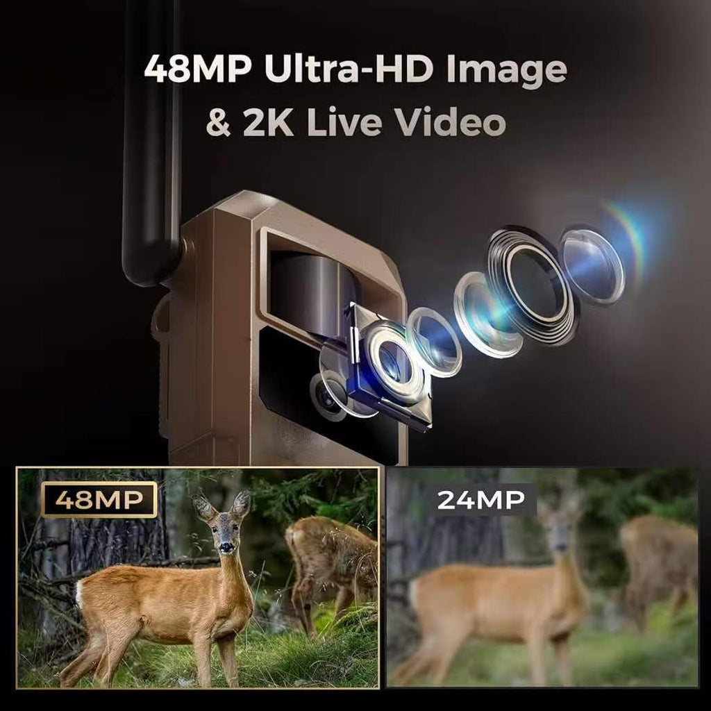 48MP Trail Camera, AI Animal Detection 2K Live Cellular Trail Camera | 4G LTE Built-in-SIM, Real-Time Alert 0.1s