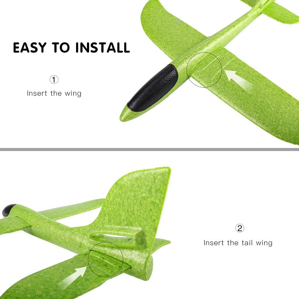 4 Pack Airplane/Flying Toys, 17.5" Large Throwing Foam Plane/Gliders, 2 Flight Mode, Birthday Gifts for Girls Kids 3
