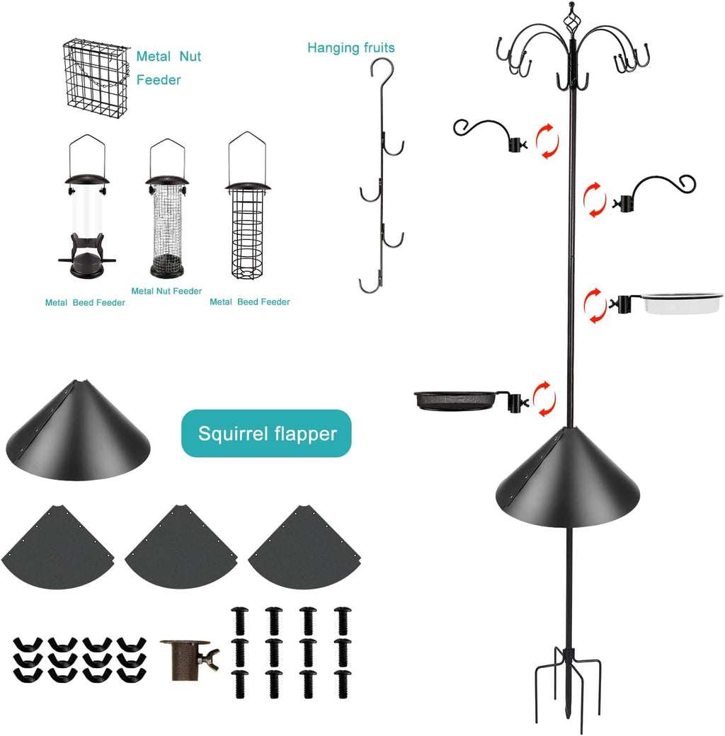 Bird Feeding Station Kit Bird Feeder Pole Wild Bird Feeder Kit with Squirrel Baffle and Suet Cage Mesh Tray Fruit