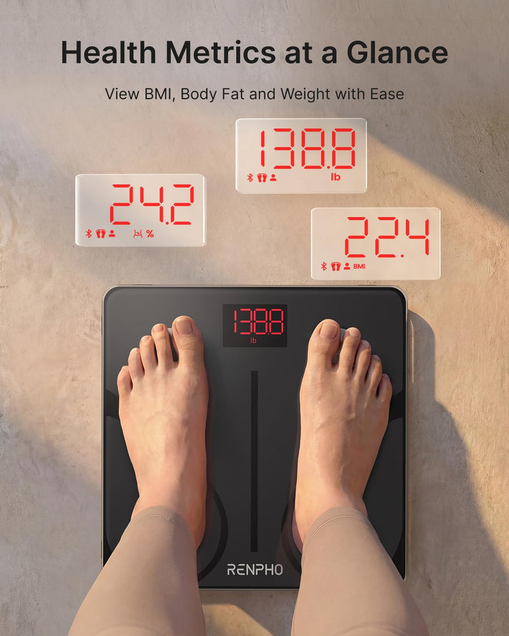 Smart Scale for Body Weight, BMI & Body Fat, 13 Metrics, Elis 1 | Bathroom Digital Bluetooth Scale with 400lbs