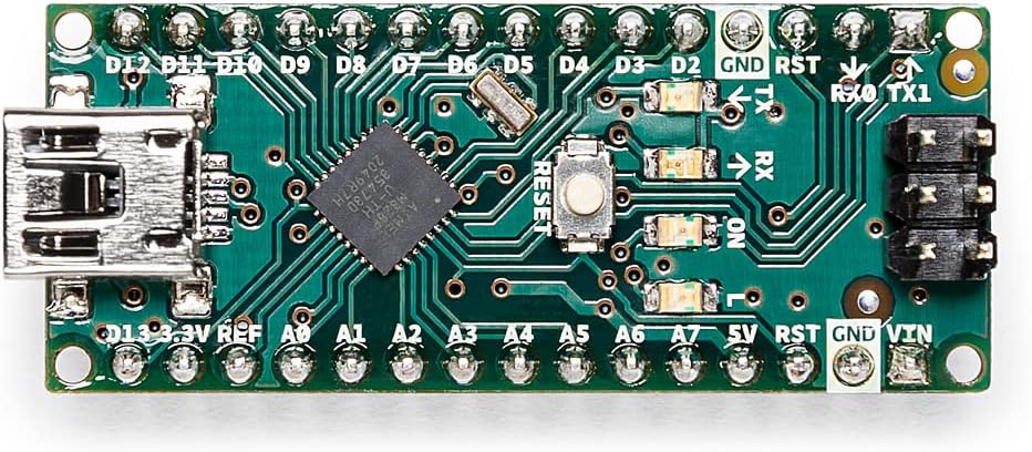 Arduino Nano [A000005] - Compact ATmega328P Microcontroller with 22 Digital I/O Pins, 8 Analog Inputs, USB Connectivity, and Arduino IDE Compatibility for Prototyping and DIY Projects