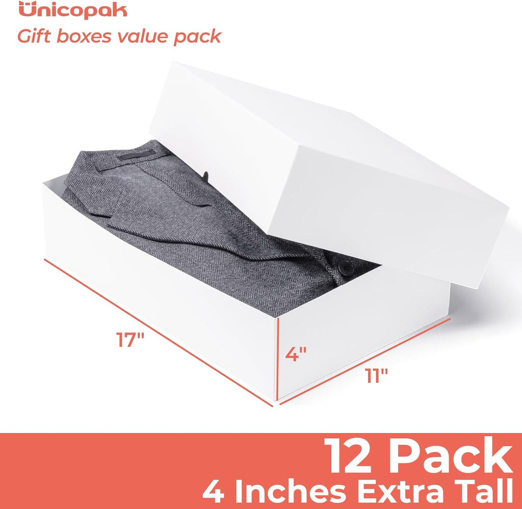 12 Pack Extra Large White Gift Boxes with Lids, 17x11x4 Inches