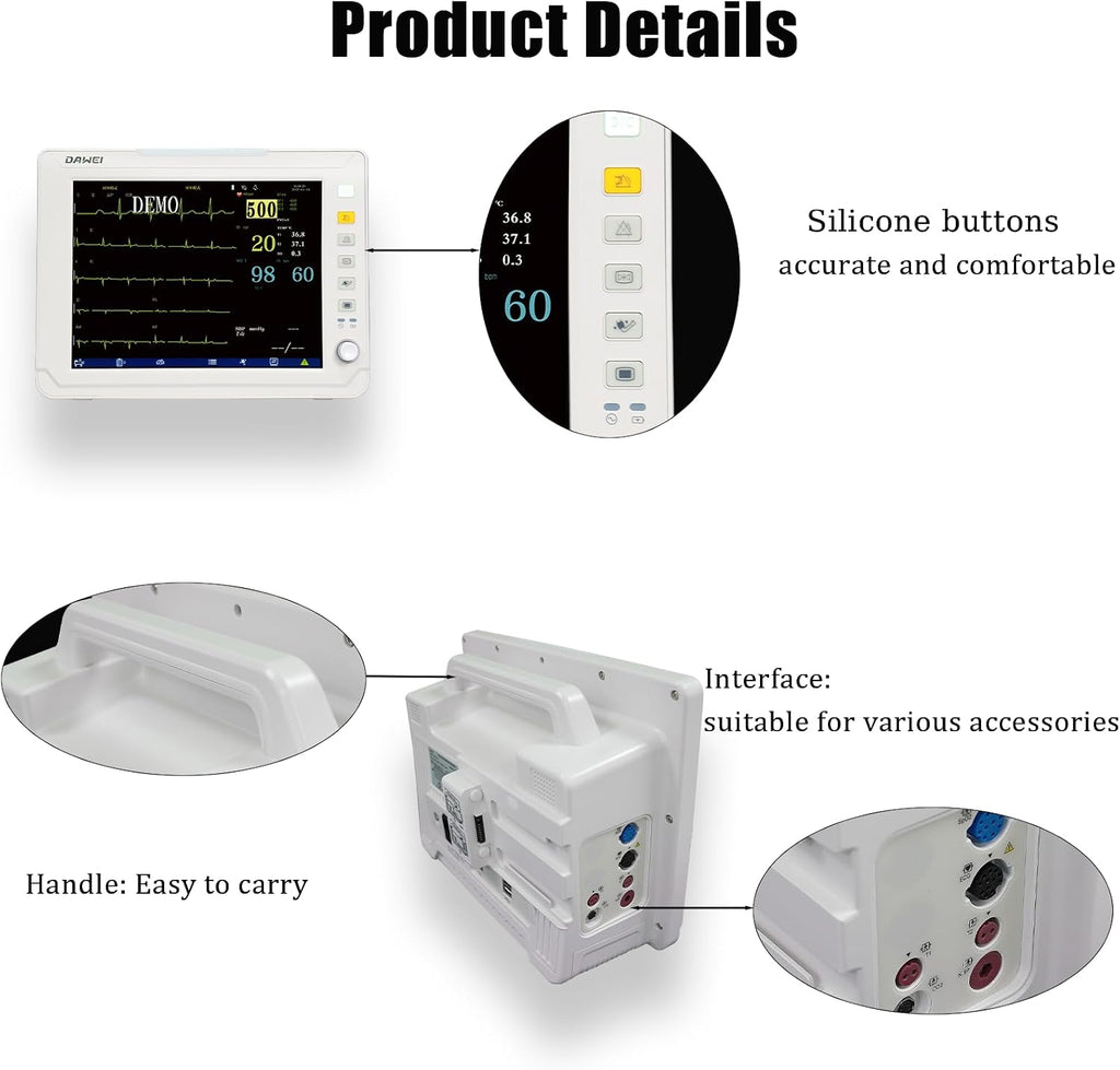 12.1" Veterinary Vital Signs Monitor for Pets, Animal ECG, SpO2, Blood Pressure, Respiration & Temperature Monitoring