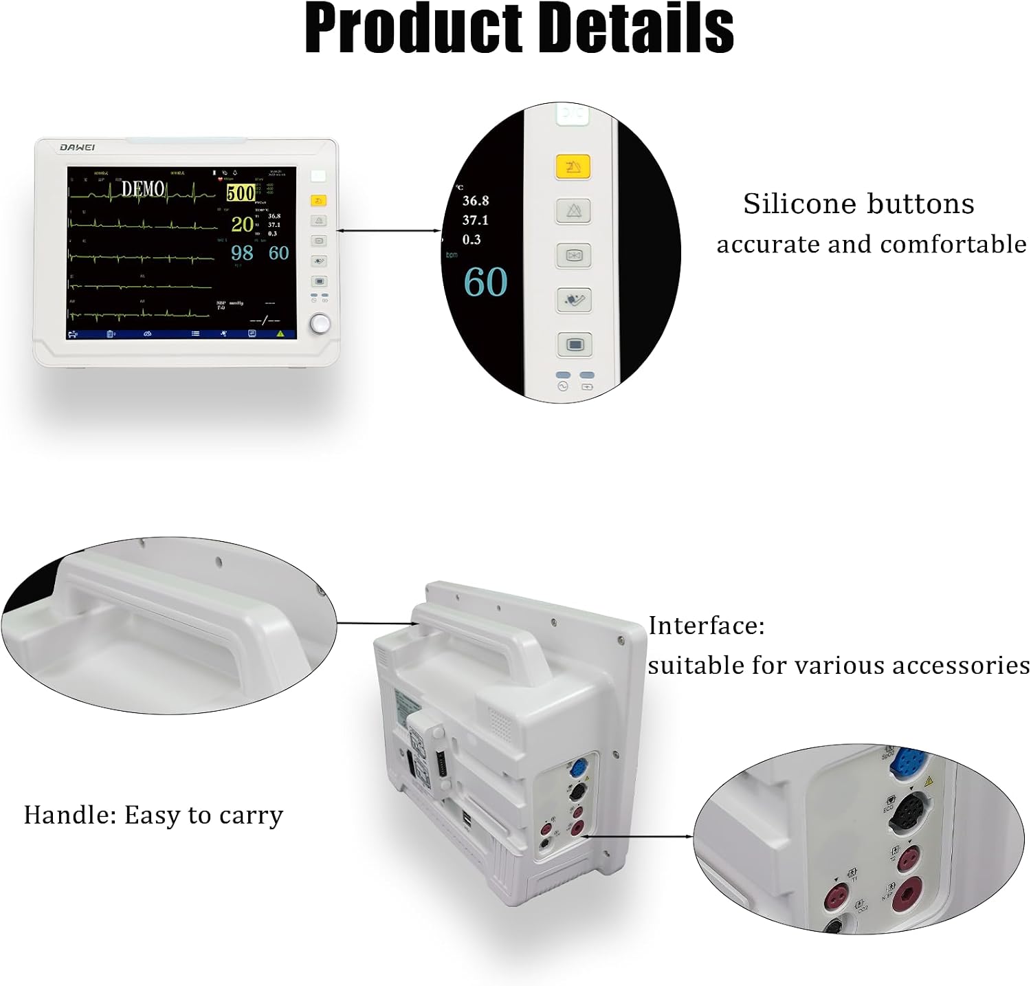 12.1" Veterinary Vital Signs Monitor for Pets, Animal ECG, SpO2, Blood Pressure, Respiration & Temperature Monitoring