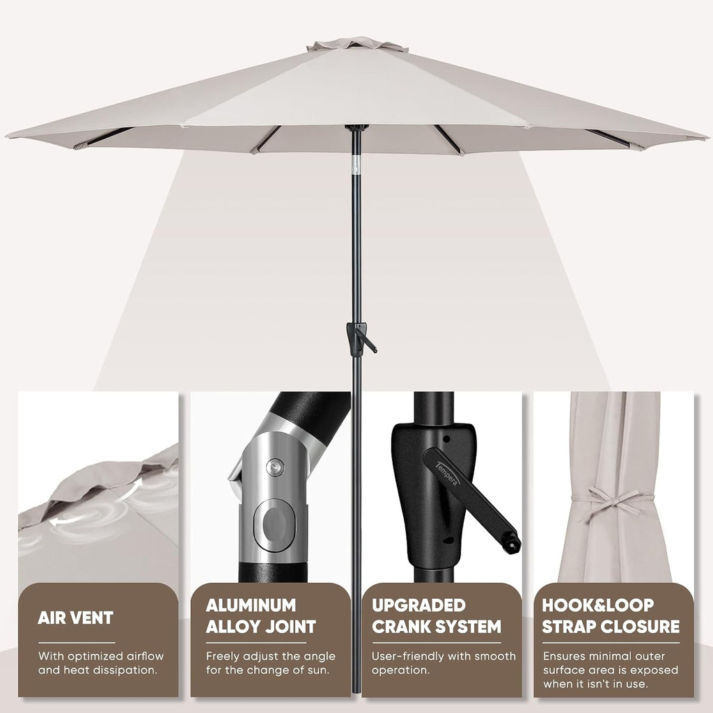 Patio Market Outdoor Table Umbrella with Push Button Tilt and Crank, Large Sun Umbrella with Sturdy Pole & Fade