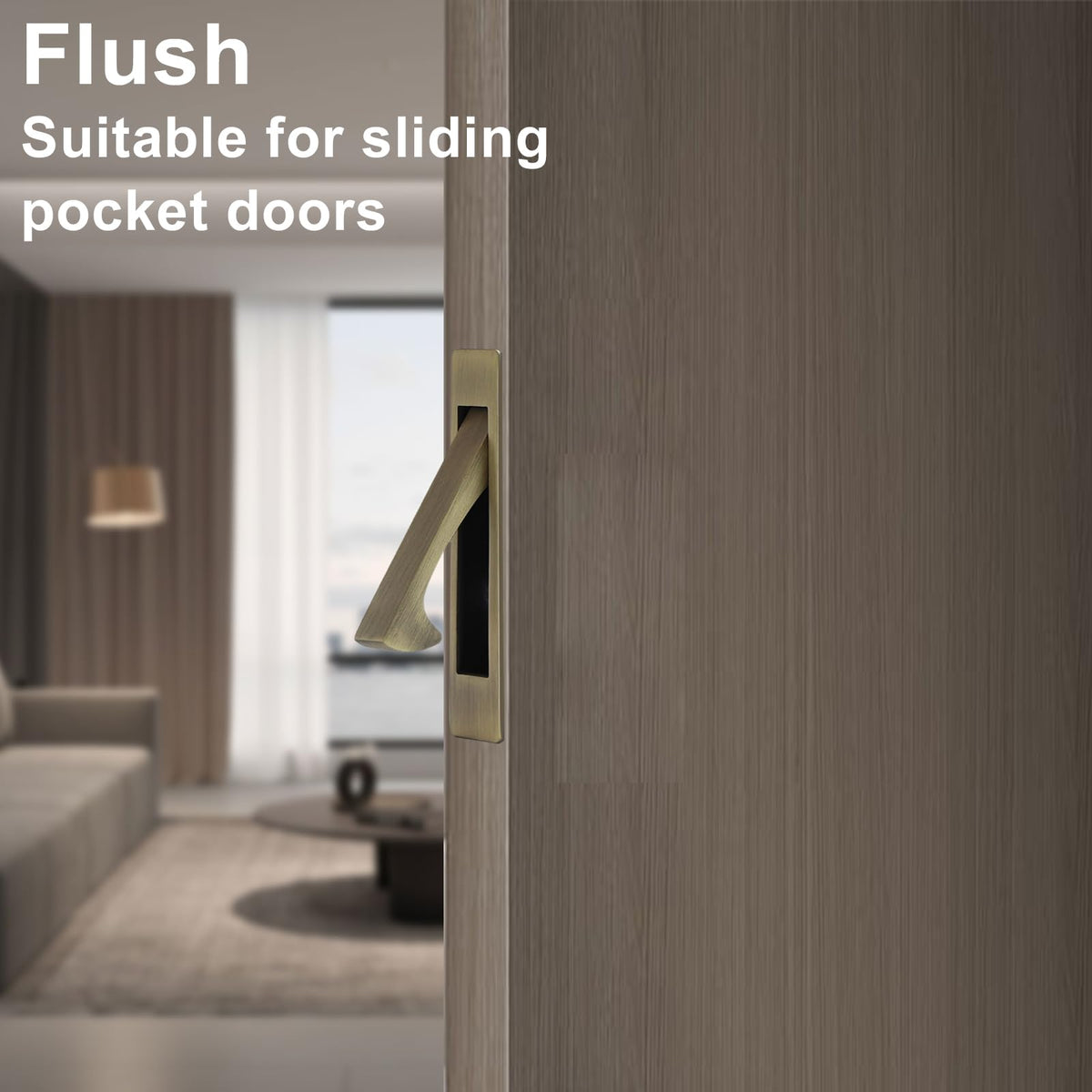 Pocket Door Handles Edge Pull,Flush Finger Hardware,Antique Brass,2