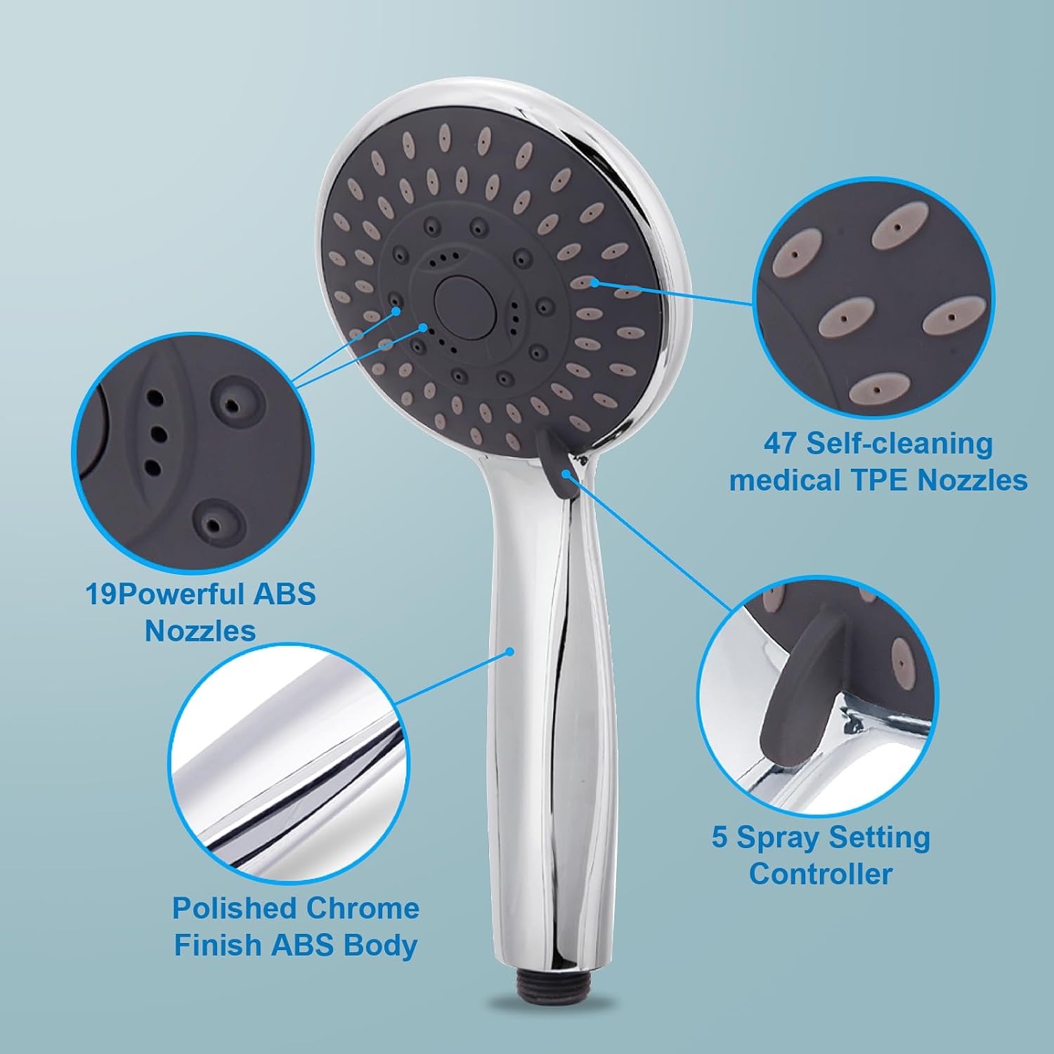 Filtered Shower Head with Handheld, High Pressure 5 Spray Mode Showerhead with Hose Bracket Filter for Hard Water