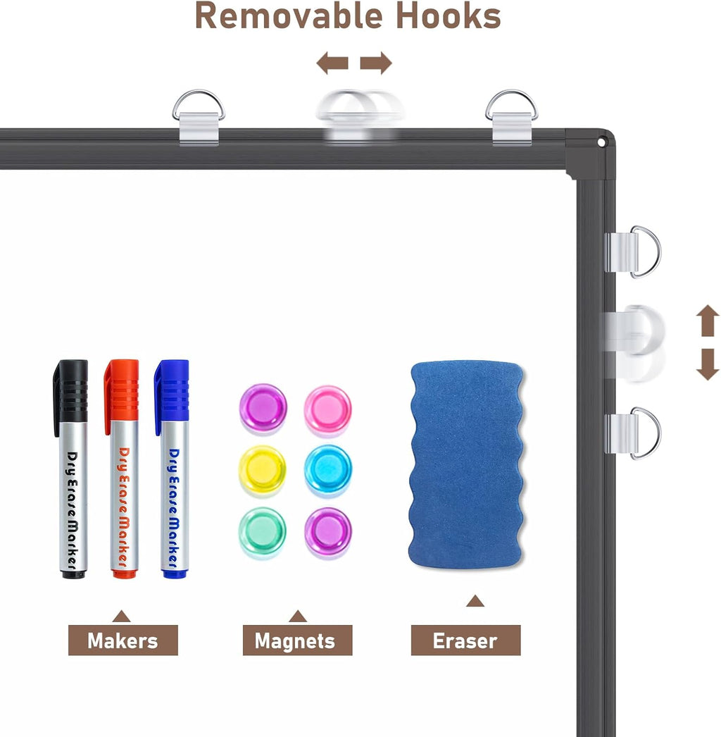 Combination White Board & Bulletin Cork Board 24 x 18 Whiteboard Magnetic, Combo Dry Erase Board with Black Aluminum