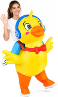 Inflatable Duck Costume for Adult Halloween, Blow Up Ride on Yellow Ducky Costume for Men Women, Funny Animal Outfit