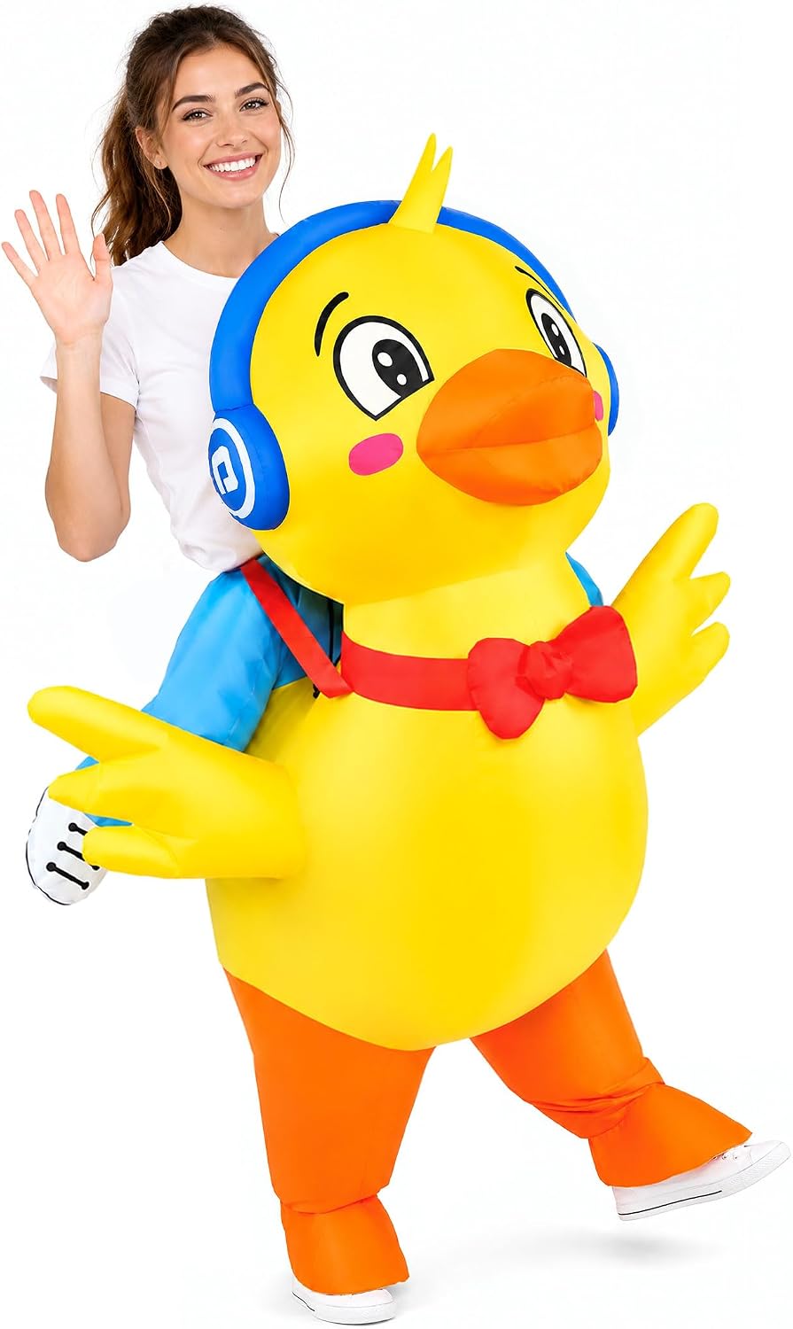Inflatable Duck Costume for Adult Halloween, Blow Up Ride on Yellow Ducky Costume for Men Women, Funny Animal Outfit