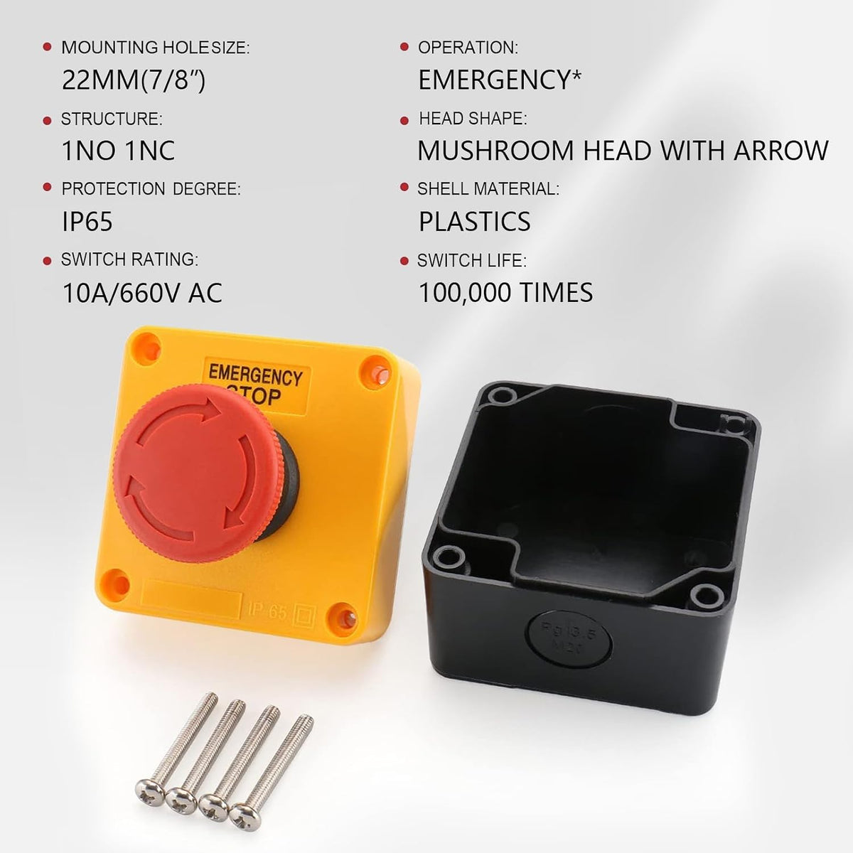 BAOMAIN 2-Pack Red Sign E-Stop Button, 1NO1NC 660V 10A Waterproof Station