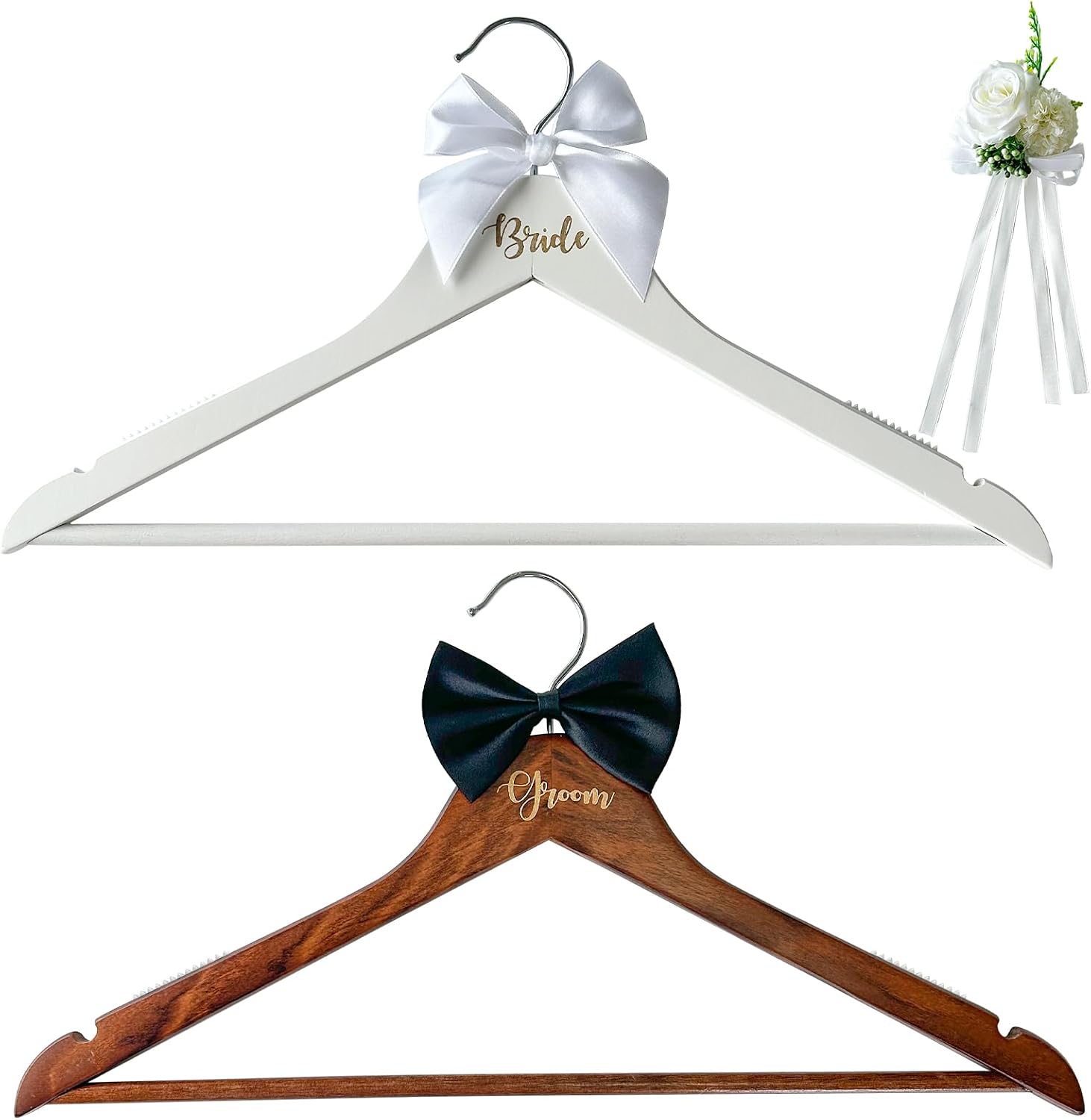 Groom Bride Hanger for Wedding Dress or Suit - 2 Pack Wedding Hangers Gifts Accessories - Bridal Hanger with Bow Tie