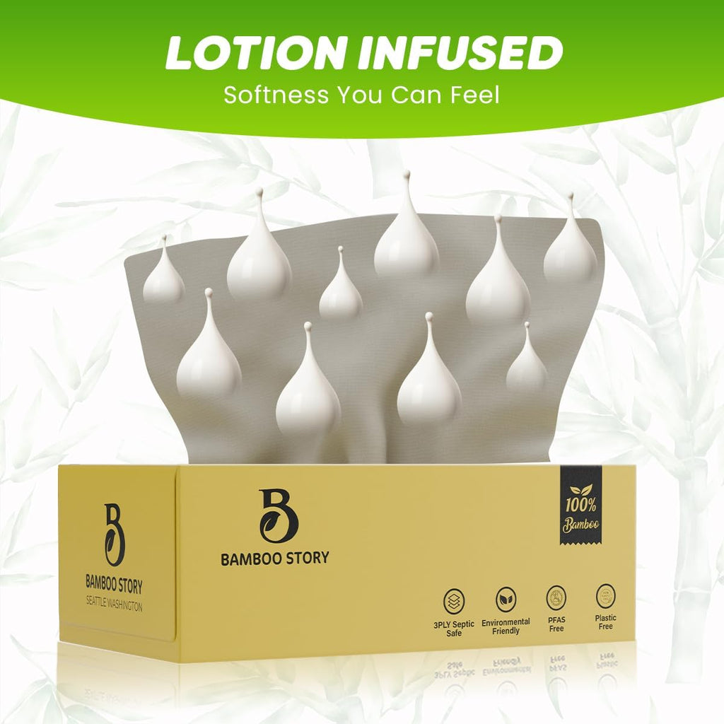 Bamboo Lotion Facial Tissue Unbleached, 6 Box 3ply and 720 Sheets, Bamboo Facial Tissue - FSC Certified