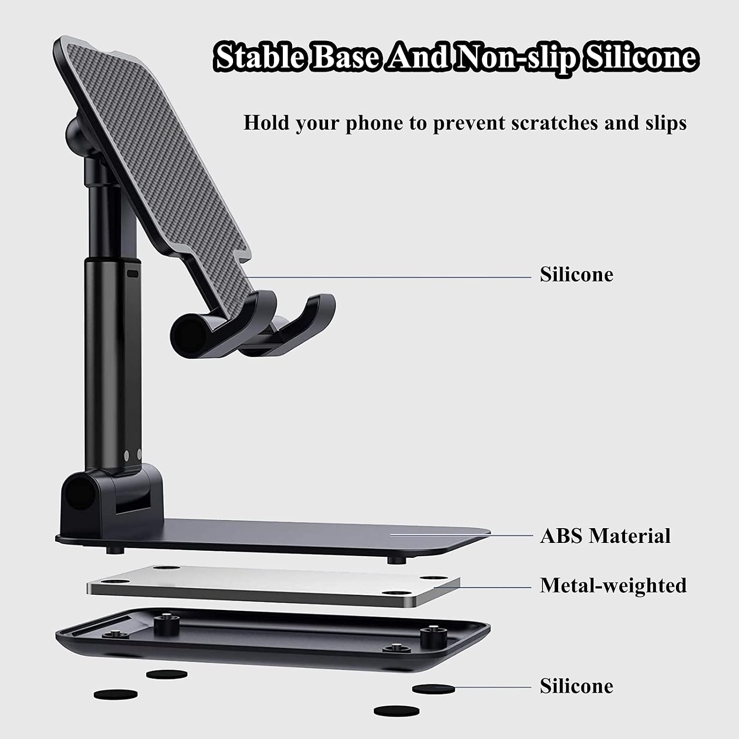 2 Pcs Cell Phone Stand, Adjustable Angle Height Phone Stand for Desk, Fully Foldable/Portable Phone Holder