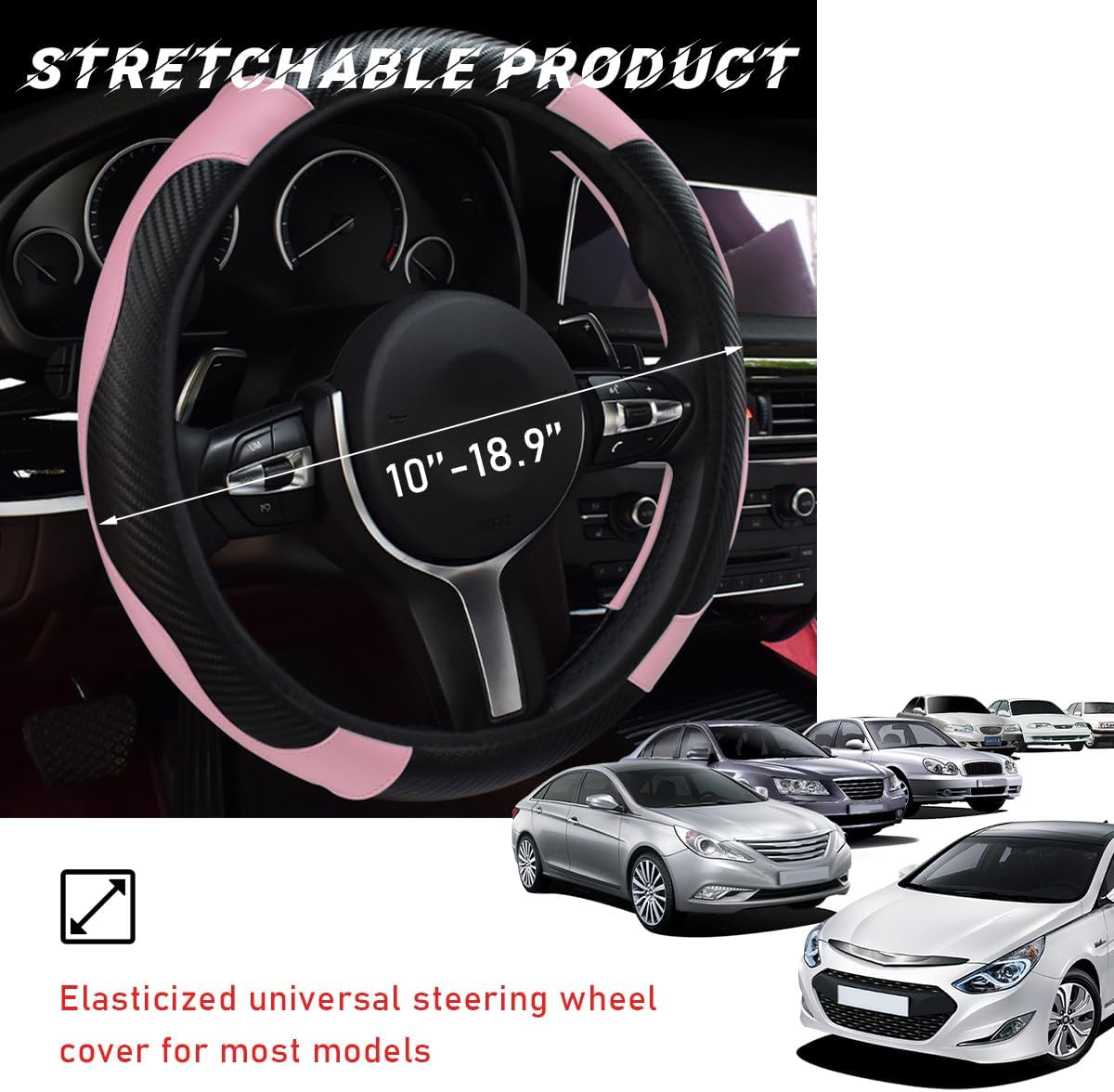 Car Steering Wheel Cover, 15 Inch Leather Breathable Auto Steering Wheel Protector, Comfortable Non-Slip Vehicle