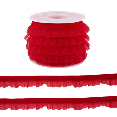 5 Yards Velvet Organza Ribbons 5/8 inch Red Velvet Ruffle Lace Trim Elastic Suede Laces Ribbon Pleated Trimming for
