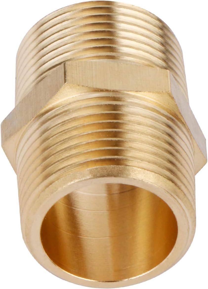 U.S. Solid Brass Pipe Fitting, Hex Nipple, 3/4" x 3/4" NPT Male Pipe Adapter