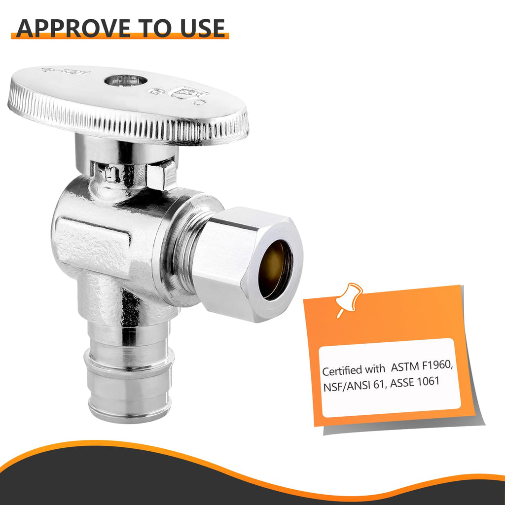 10PC HeSun 1/2" PEX-A x 3/8" OD Comp Angle Stop Valve(VALVE094-10)