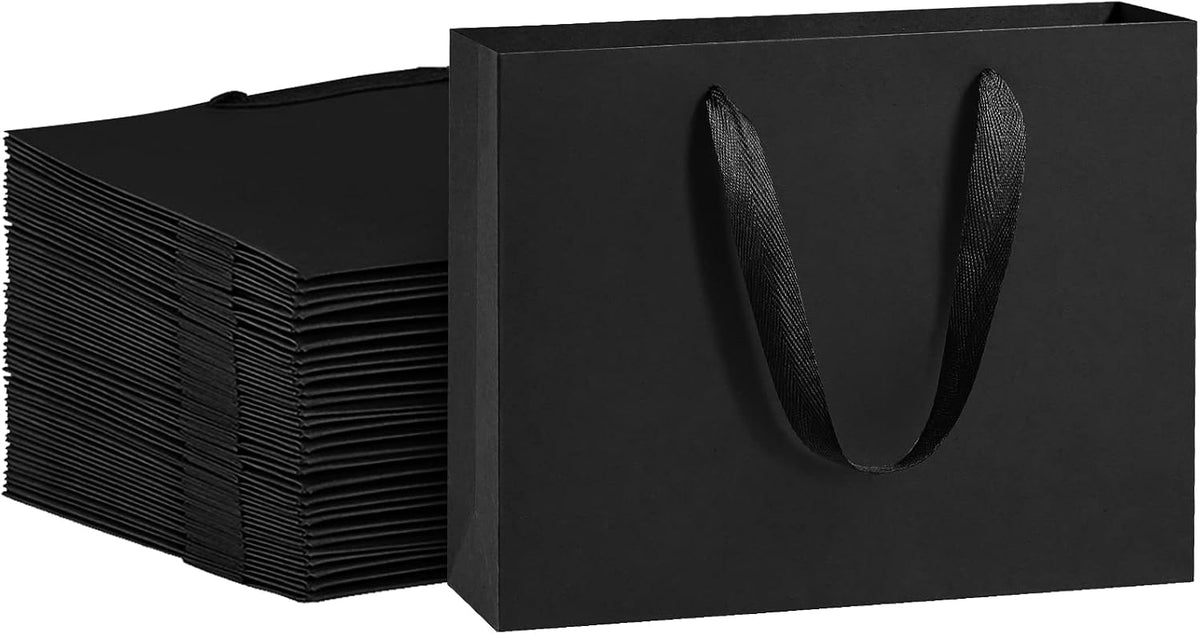 Gift Bags with Handles 8.6x4x7 Inch Small Black 25 Pack