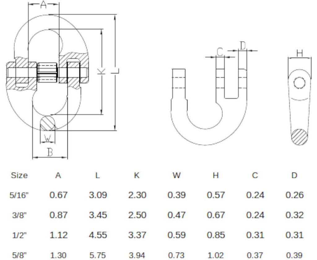5/8" Alloy Connecting Link Chain Link Grade 80 Working Load Limit 18,100 LBS Breaking Strength 72,400 LBS