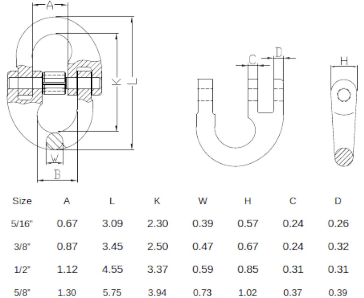 5/8" Alloy Connecting Link Chain Link Grade 80 Working Load Limit 18,100 LBS Breaking Strength 72,400 LBS