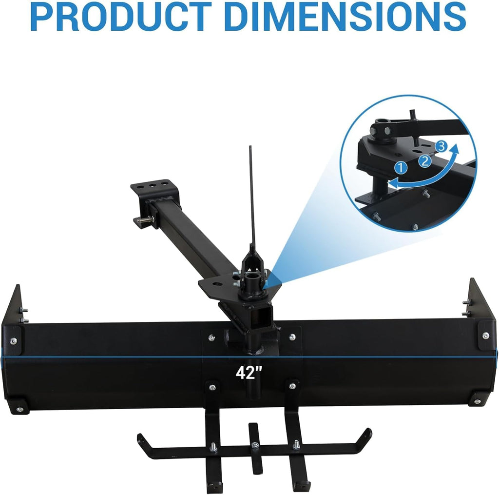 42" Tow Behind Box Scraper for Lawn Tractor, ATV, UTV – Versatile Box Blade Attachment with Hitch and Weight Tray for